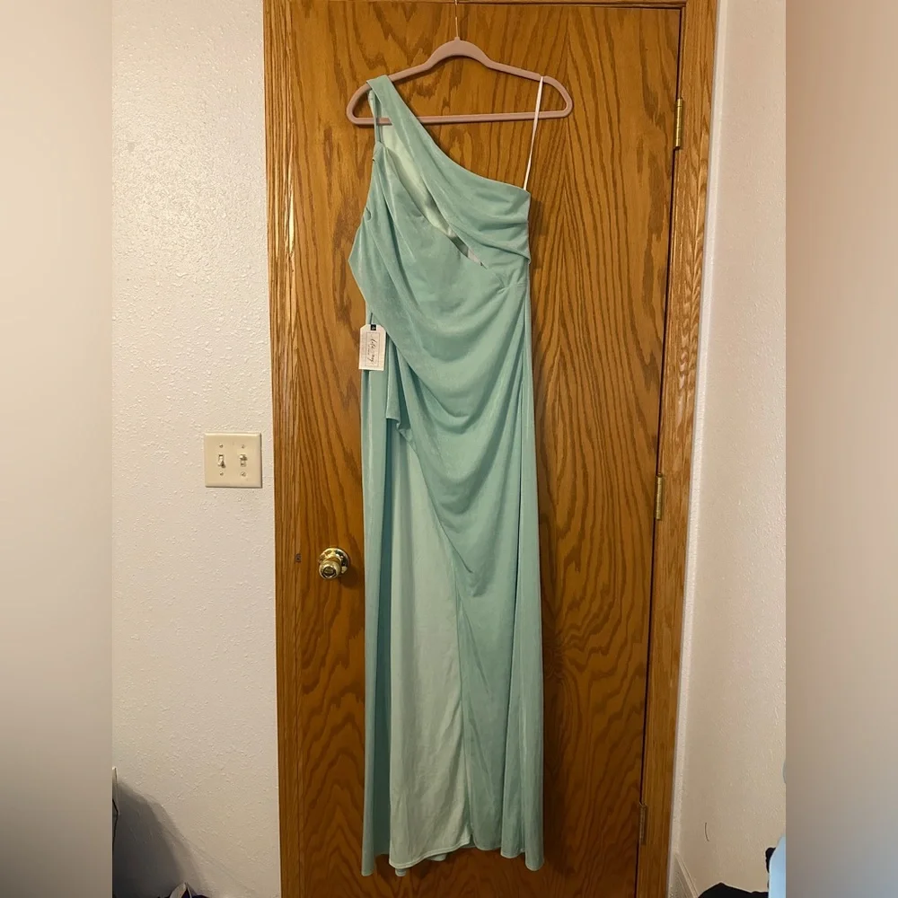 Katie May Los Angeles A Cut Above Gown - NWT - Size L Mint Green One-Shoulder - Picture 3 of 13